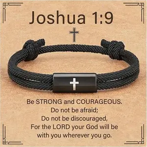 Easter Basket Stuffers- Cross Bracelet for Boys Men, Adjustable Rope Bracelet Christian Religious Baptism Jewelry Gifts Ideas for Teen Boys Kids
