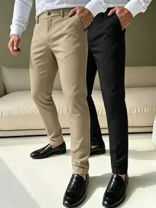 2-pack men’s business casual dress pants, slightly stretchy fabric, slim fit that flatters the figure, half elastic waistband, summervibes