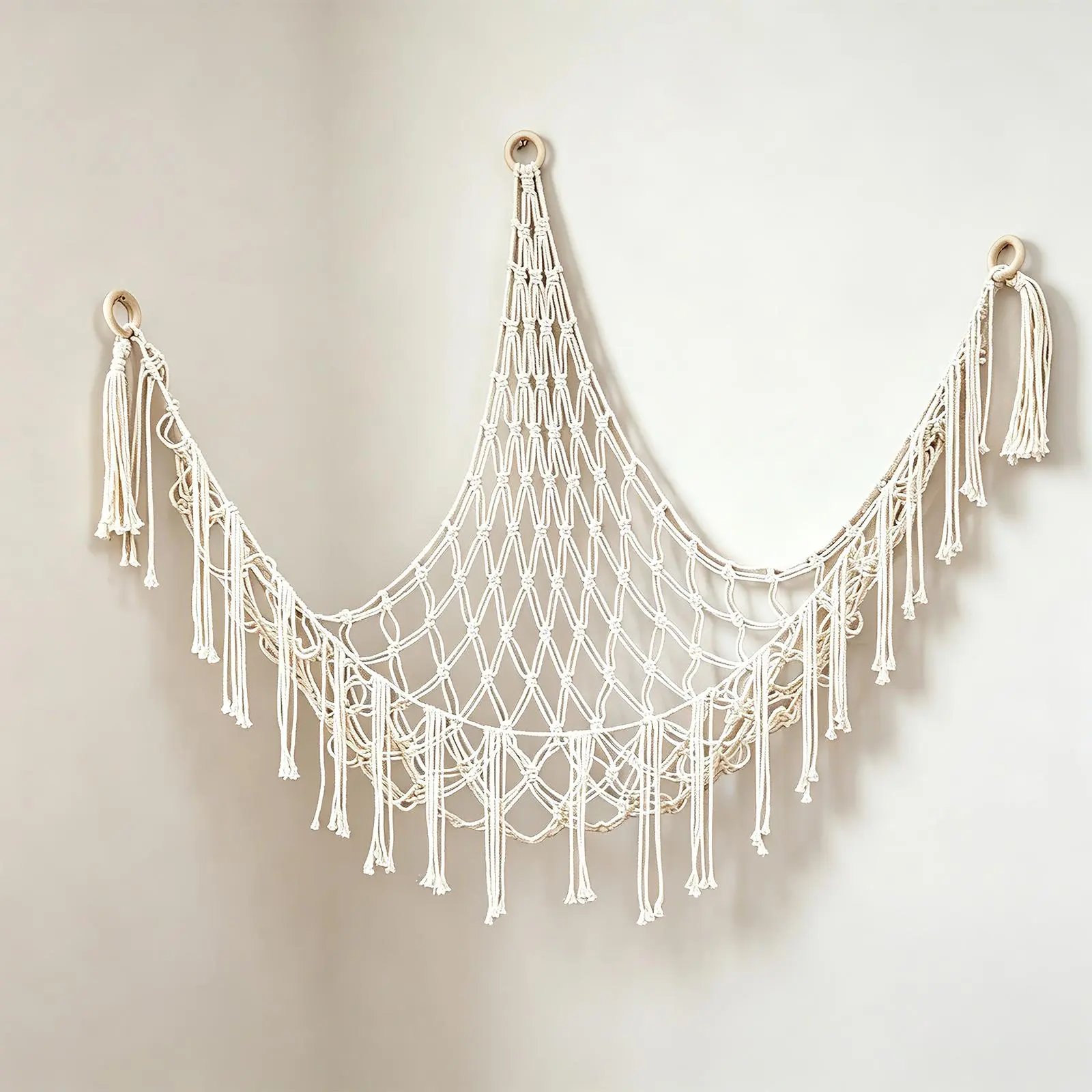60in Hangable Plush Toy Hammock Net, Boho Stuffed Animal Wall Corner Hanging Net Practical Cotton Organiser for Bedroom Nursery Decoration Ornaments