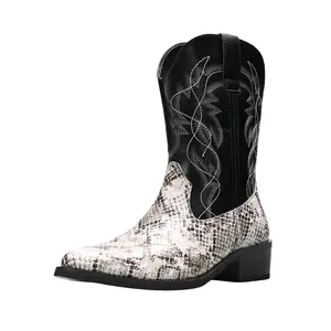 Python Manning Men's Boots Cowboy For Men Classic Pointed Western Pull Up Snakeskin Embroidered Mid-calf