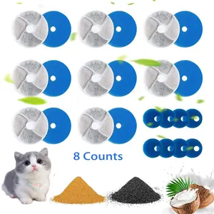 Cat Water Fountain Filter, 8 Counts/set Pet Water Dispenser Replacement Filter Element, Multiple Filtration System Suitable for Cat and Dog Water Dispensers