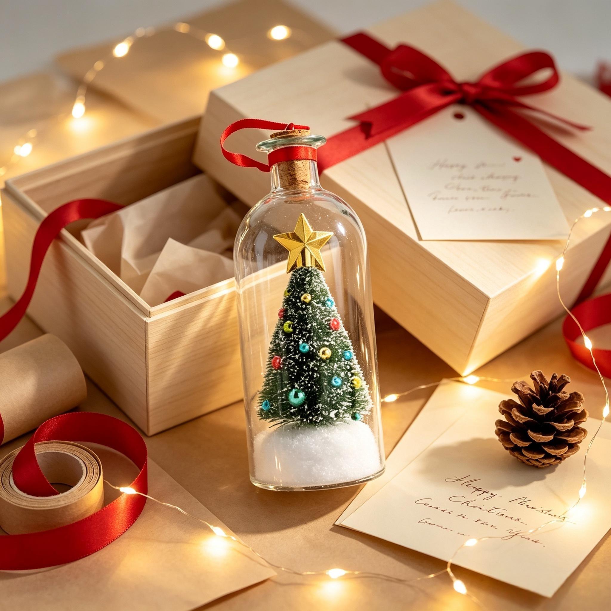 Christmas Mini Christmas Tree in Glass Bottle Recordable Voice Message Ornament Desktop Tabletop Decor Unique Christmas Gift   Voice Recording Keepsake Present and Christmas decorations.