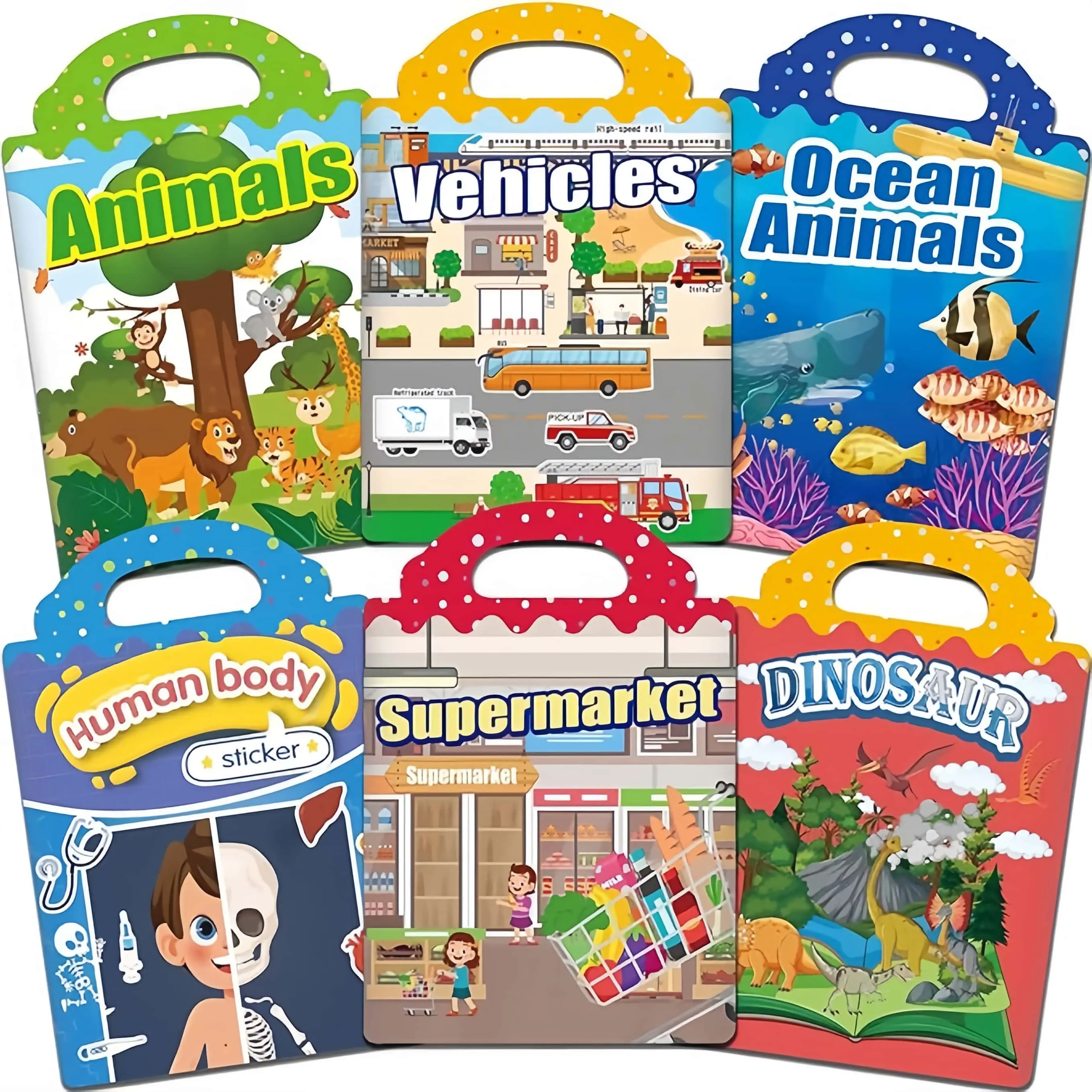 6-Pack Reusable Jelly Stickers Books for Toddlers 2-5, Summervibes Puffy Animal Activity Books, Educational Quiet Toddler Toys for Travel & Airplane, Gift for 2-5 Year Old Girls & Boys