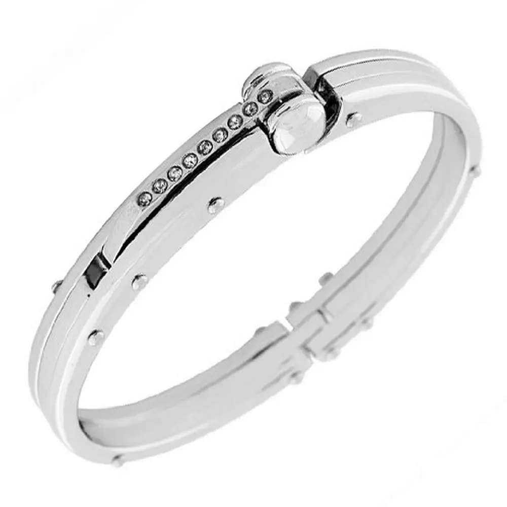 My Daily Styles Bracelet for Men, Modern Stacking Handcuff Design in Silver-Tone Alloy with a Row of CZs, 8.50 in for Casual Wear, Cubic Zirconia, Elegant, One-Piece