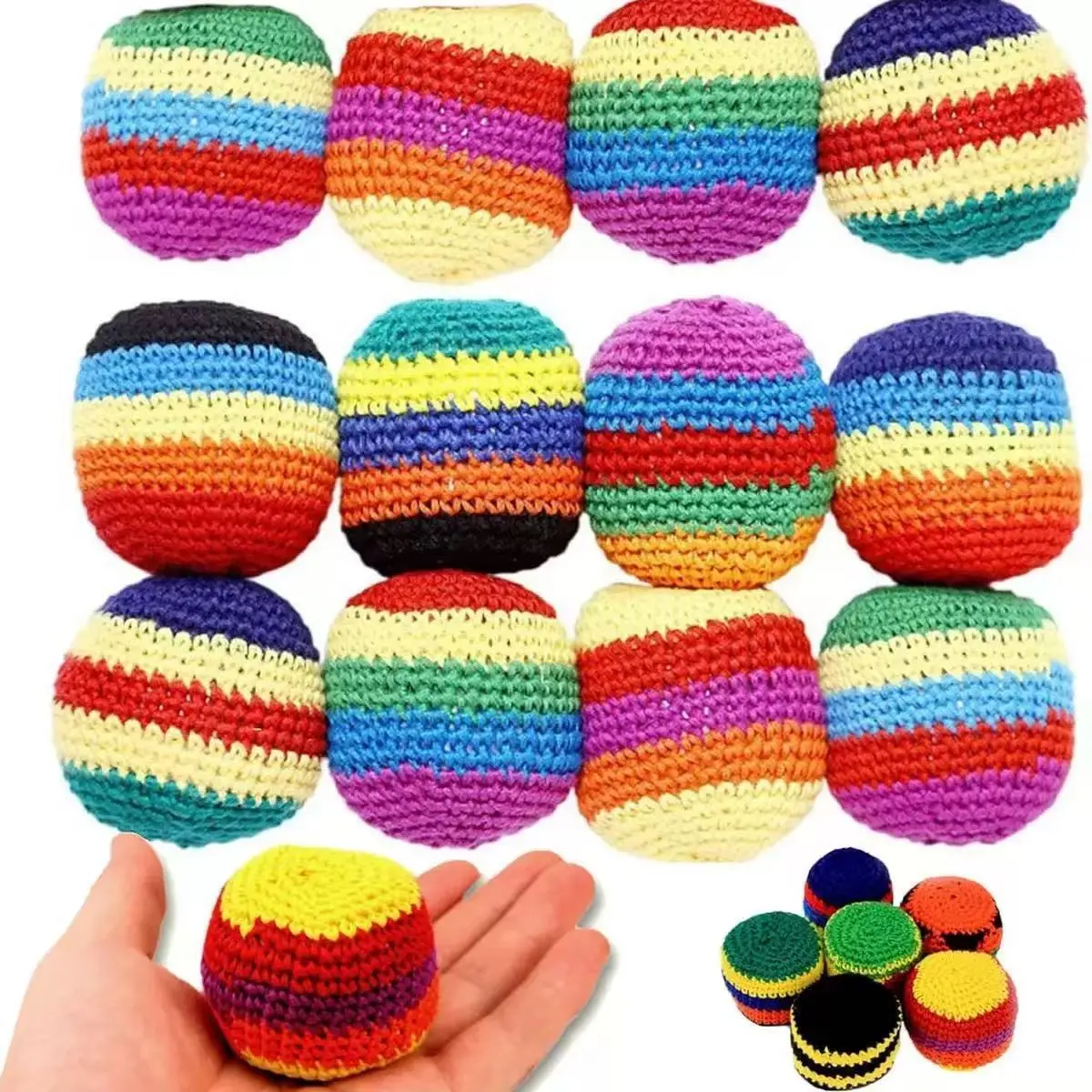 Hand-Made Hacky Footbag Set, Upgraded Soft Footbag Sacks for Kicking & Balance Training, Portable Footbags for Outdoor Games