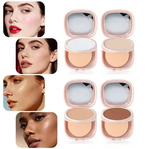 Four-color setting powder compact, Face Powder, soft-focus skin-smoothing, long-lasting makeup, oil-control without drying, waterproof and sweat-proof, portable for touch-ups, comes with mirror and puff, suitable for all skin tones