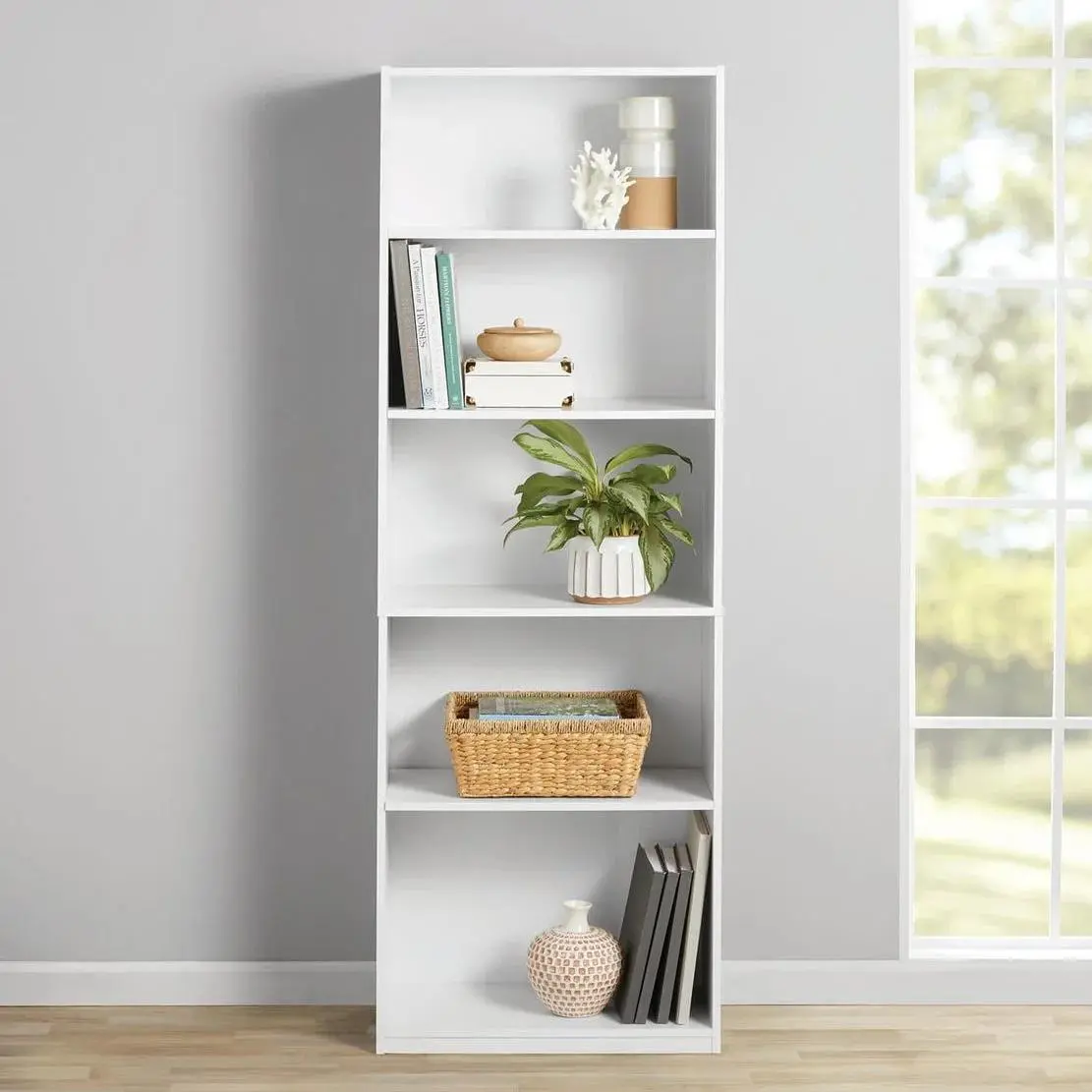 Mainstays 5-Shelf Bookcase with Adjustable Shelves, White | 71.42" Tall Storage Organizer for Books, Office & Home