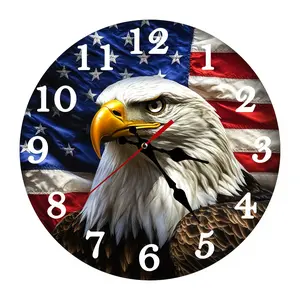 10/12 Inch DIY Assembly Needed American Flag Bald Eagle Wall Clock | Silent Patriotic Design, Battery Not Included, Perfect Gift For American Patriots, Veterans, 4th Of July Decor, 250th anniversary, Room Decor, Wood, Wooden, Analog Clock