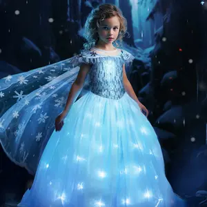 UPORPOR Blue Light Up Princess Costume for Girls Christmas Dress for Girls Halloween Costume for Kids & Teens