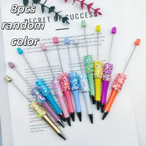 8pcs Star Decorated Beaded Pens, Multiple Colors, High Aesthetic Value, Cute Round Ballpoint Pen Set, Wearable Beads, Pen Glitter, Beadable Pen