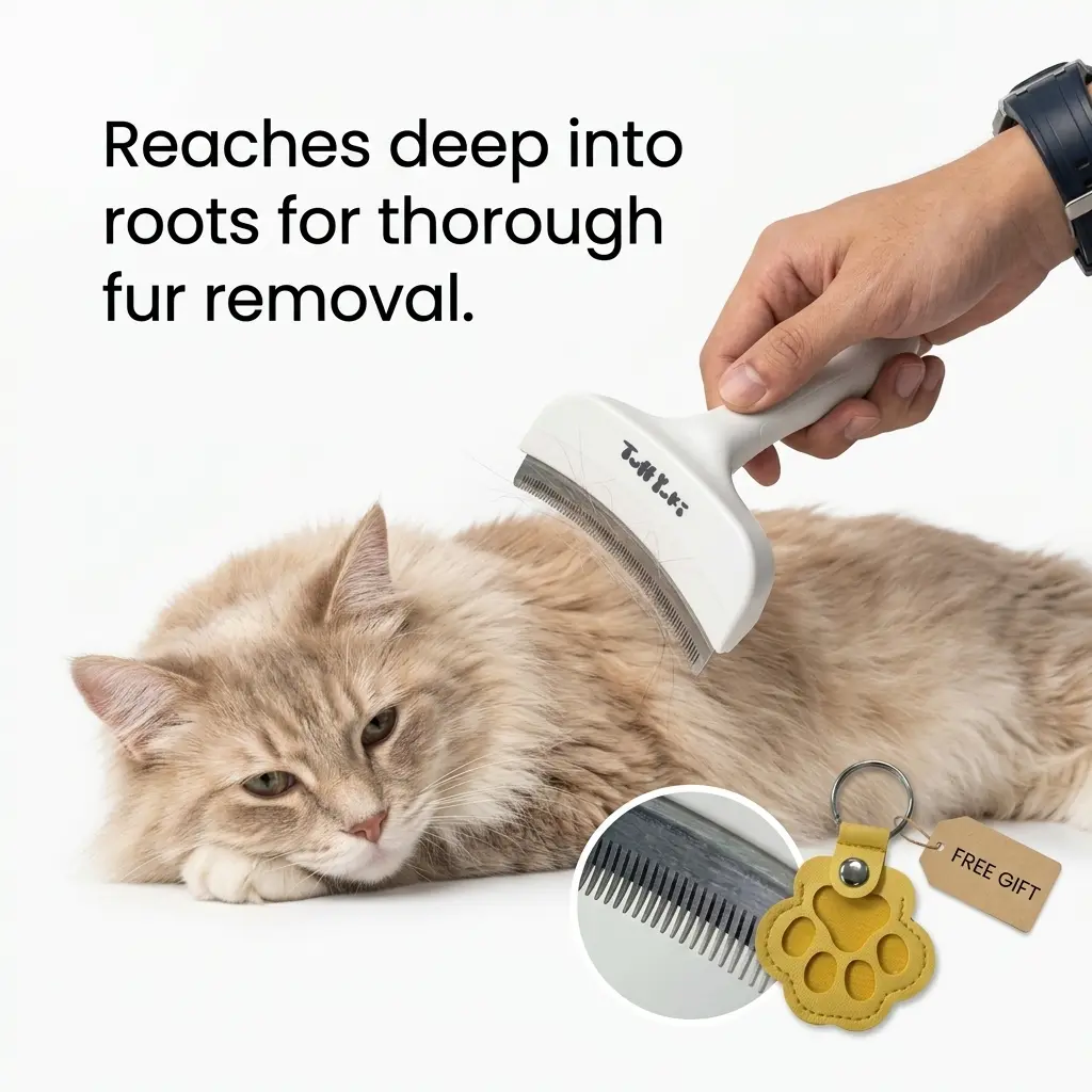 TUFFYUKI Pet Deshedding Tool for Cats and Dogs Extra Wide Undercoat Rake with Dense Rounded Teeth for Loose Fur Removal and Long Hair Grooming