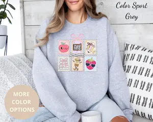 Retro Coquette Teacher Sweatshirt, Teacher Stamps, Teach Love Inspire Fall Sweater, Cute Teacher Gift, Back to School Outfit