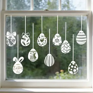 1 Set Sheets Easter Minimalist Pure White Bunny and Egg Window Sticker Static Cling Decoration Reusable No Adhesive Durable PVC Perfect for Home Window, Wall, Glass Door Spring Holiday Party, Mall Windows, Hotel Glass Decoration, PVC Static Stickers