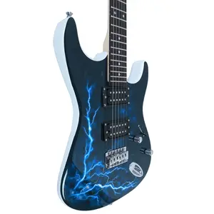 Lightning-Style Electric Guitar Complete Set for Beginner Kids - Includes Power Cord, Strap, Bag, Plectrums, Extra-Light Strings, Slider - Lightweight, Affordable (Black, White) - Ideal for Practice, Performance