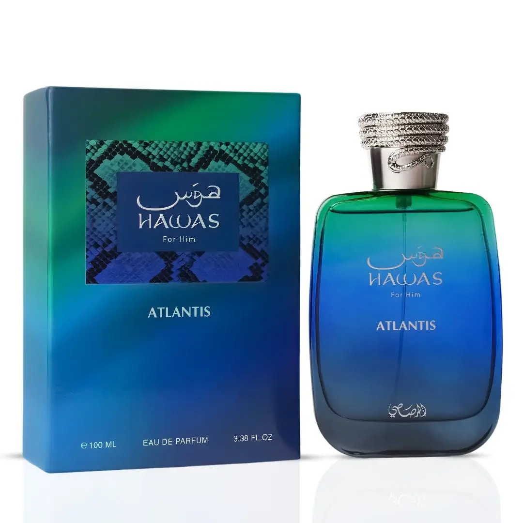 Hawas Atlantis Eau de Parfum Spray 100ml (3.4 oz) by Rasasi – Fresh Aquatic Unisex Fragrance