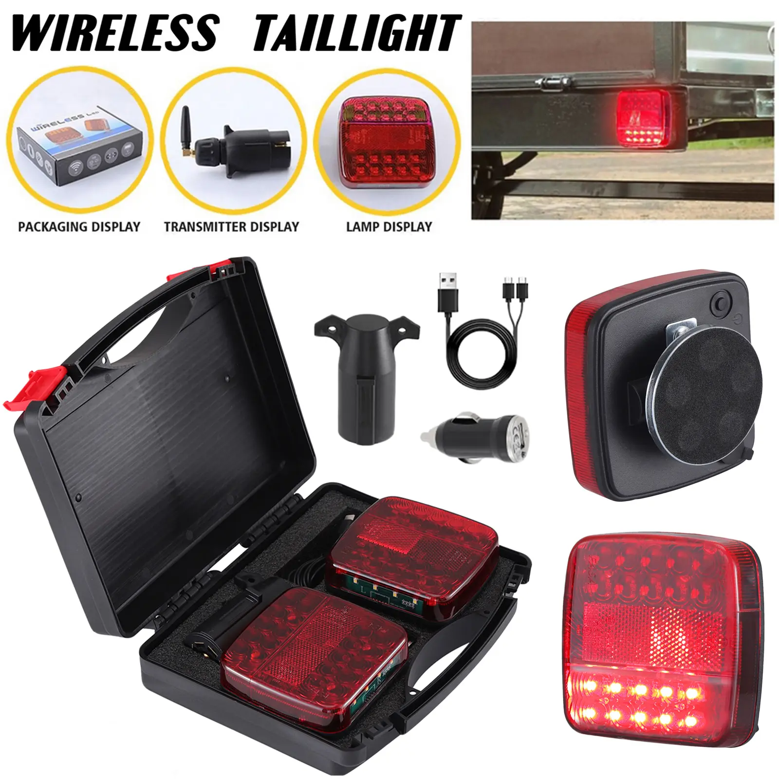 2PCS Magnetic Wireless Trailer Lights – Rechargeable LED Taillight Kit for Trailers, Trucks, SUVs & Boats Led Brake Tail Cargo Lamp