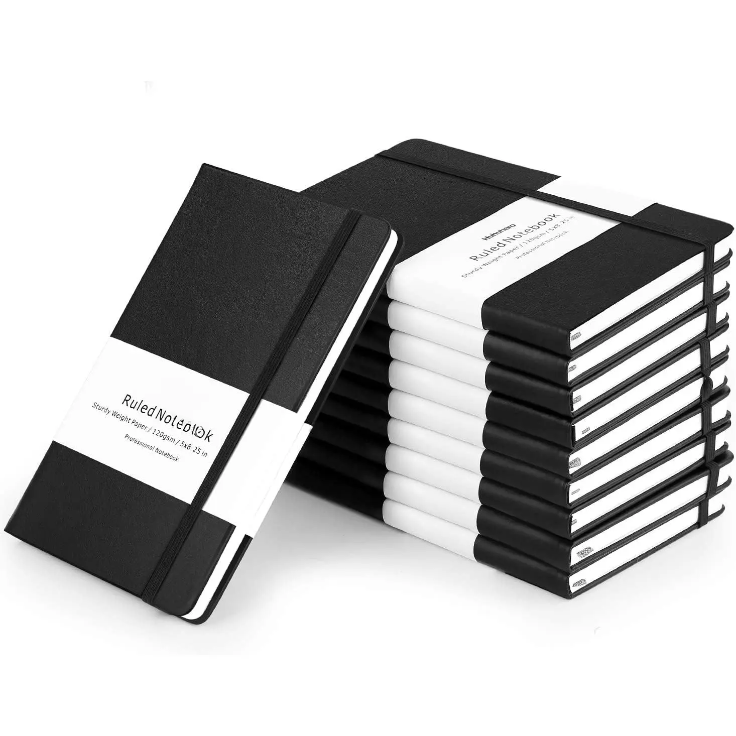 10 Pack Lined Journal Notebook, 120Gsm College Ruled Thick Paper Journals for Writing, Hardcover Notebooks for Work School Business Note Taking Women Men, 5"x8.25" (10, Black)