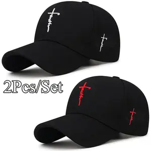 Unisex 2pcs/Set Black & White Baseball Hats – Exquisite Cross Embroidery, Breathable Acrylic Duckbill Design, Durable Sports Headwear for Outdoor Activities, Hat