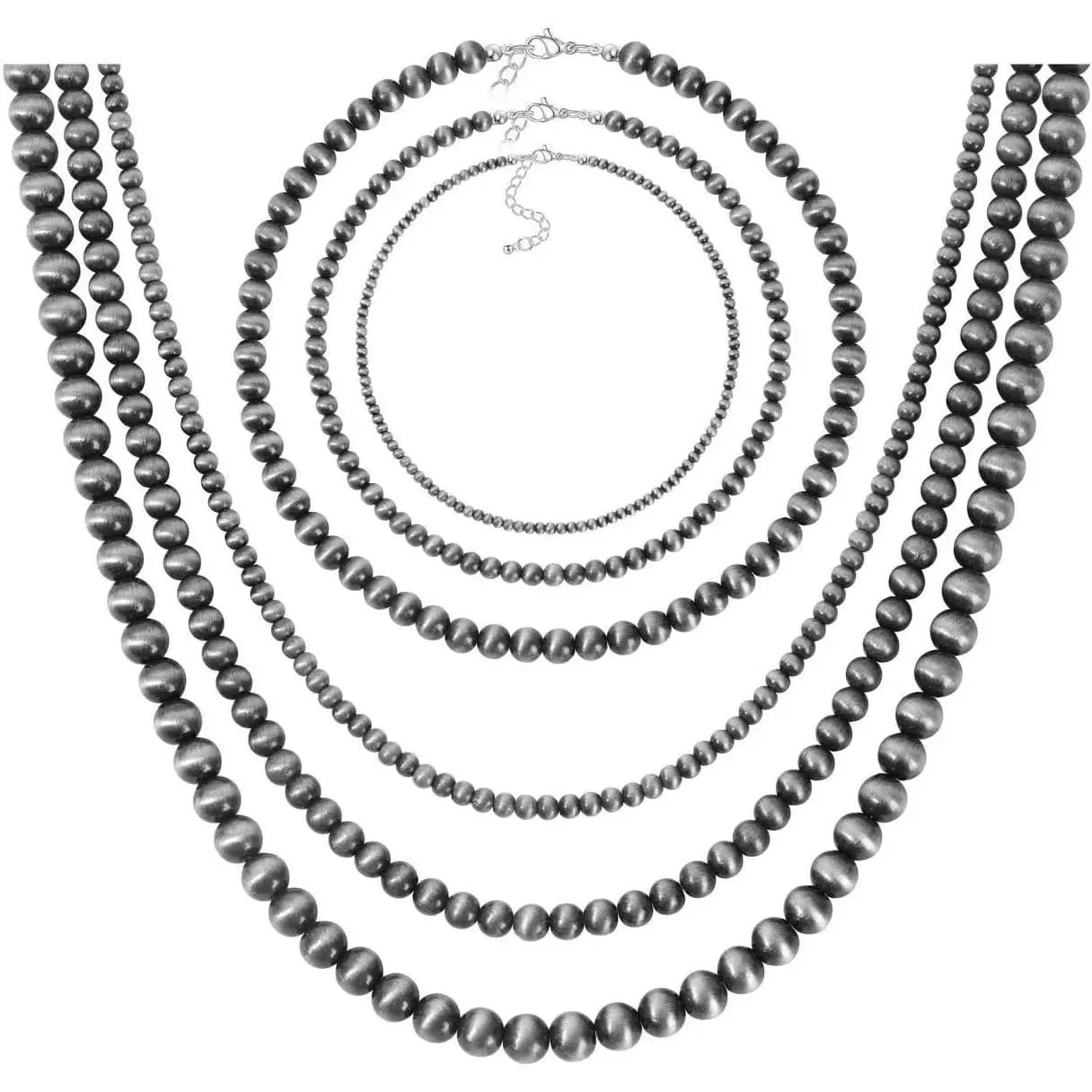 Women's Western Cowgirl Cowboy Style Choker Necklace Set - Adjustable Alloy Chain, Faux Navajo Beads, Navajo Pearl, 1-4Pcs Vintage Costume Jewelry Gifts for Women, Navajo Pearl Necklace Set