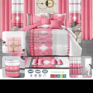 2025 New styles For 24 pieces bedding sets bedspread with mateching curtains bed sheets In pink an white design