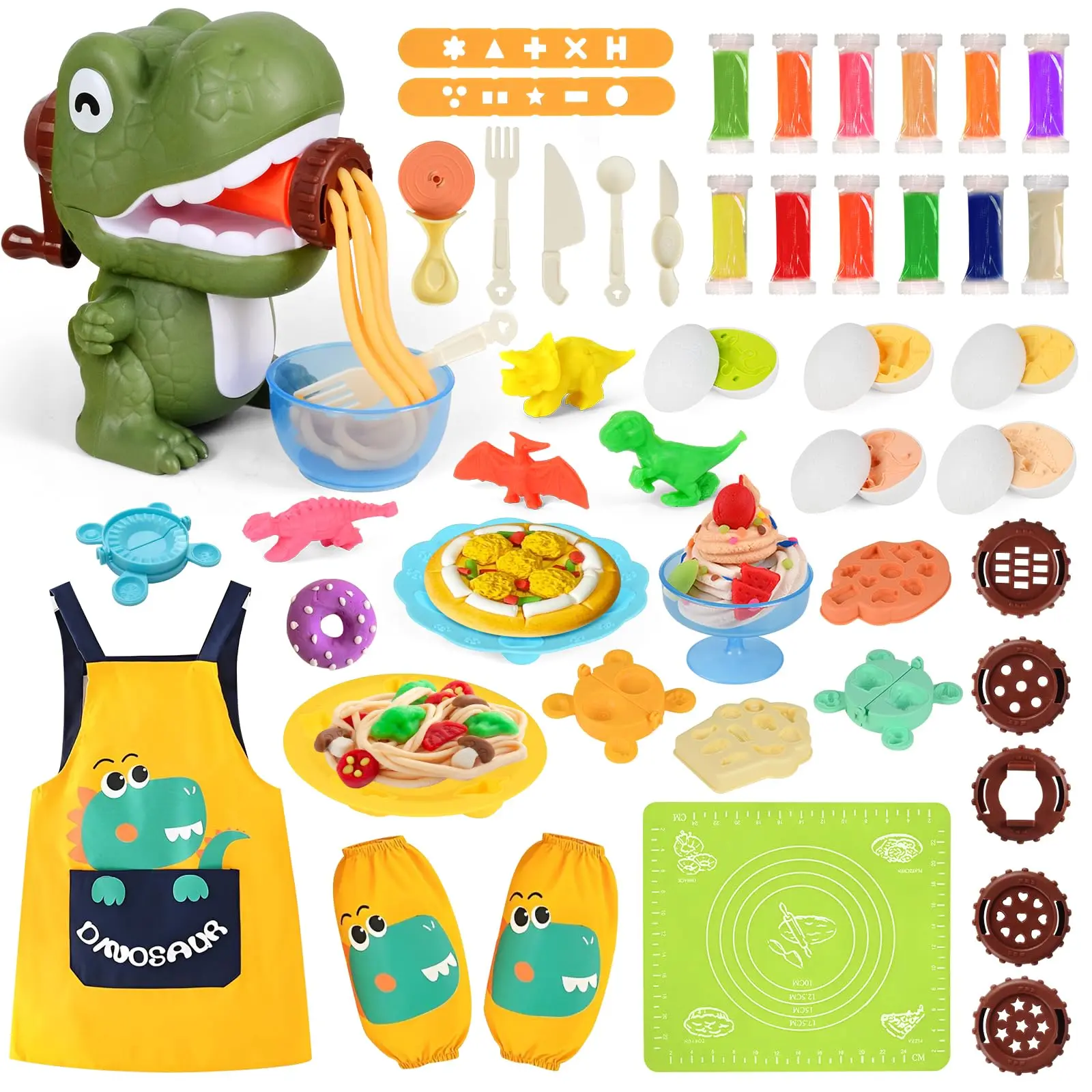 Dinosaur Noodle Maker Play Dough Set for Kids, Multi-Function Playdough Tool Kit with Dinosaur Molds, DIY Food Modeling Clay Toys, Toddler Pretend Play Christmas Gift, Gifts for Girls