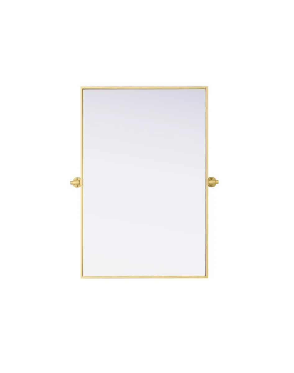 212 MAIN Amoura Decorative Hanging Wall Mirror - 24x36 in. Brass-Iron & MDF Frame, Pivot Mount Adjustable Angle, Damp-Area Safe for Bathroom, Home Improvement Bathroom Fixture, Wall Hanging Mirror