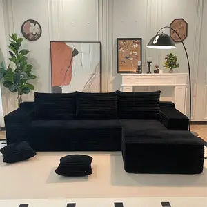 【2 Packages Shipping】L-Shaped Corduroy Modular Sectional Sofa Set with 2 Throw Pillows 3 Cushions, Chaise Lounge, No Assembly Needed Multiple Free Combinations boneless sectional couch for Living room furniture or Bedroom Cloud