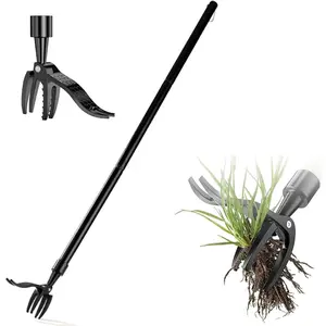 Manual Weed Tool - Stand Up Weeder with 4-Claw Head & 3-Section Long Handle, Permanently Remove Dandelions with Roots, No Bending for Seniors, Lawn & Tool