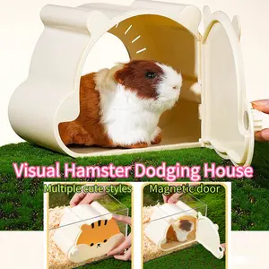 Small Pet Visible Hideout | Hamster Golden Hamster Rat Sleeping Nest | Cartoon Magnetic Door Cage | Cute Pet Supplies