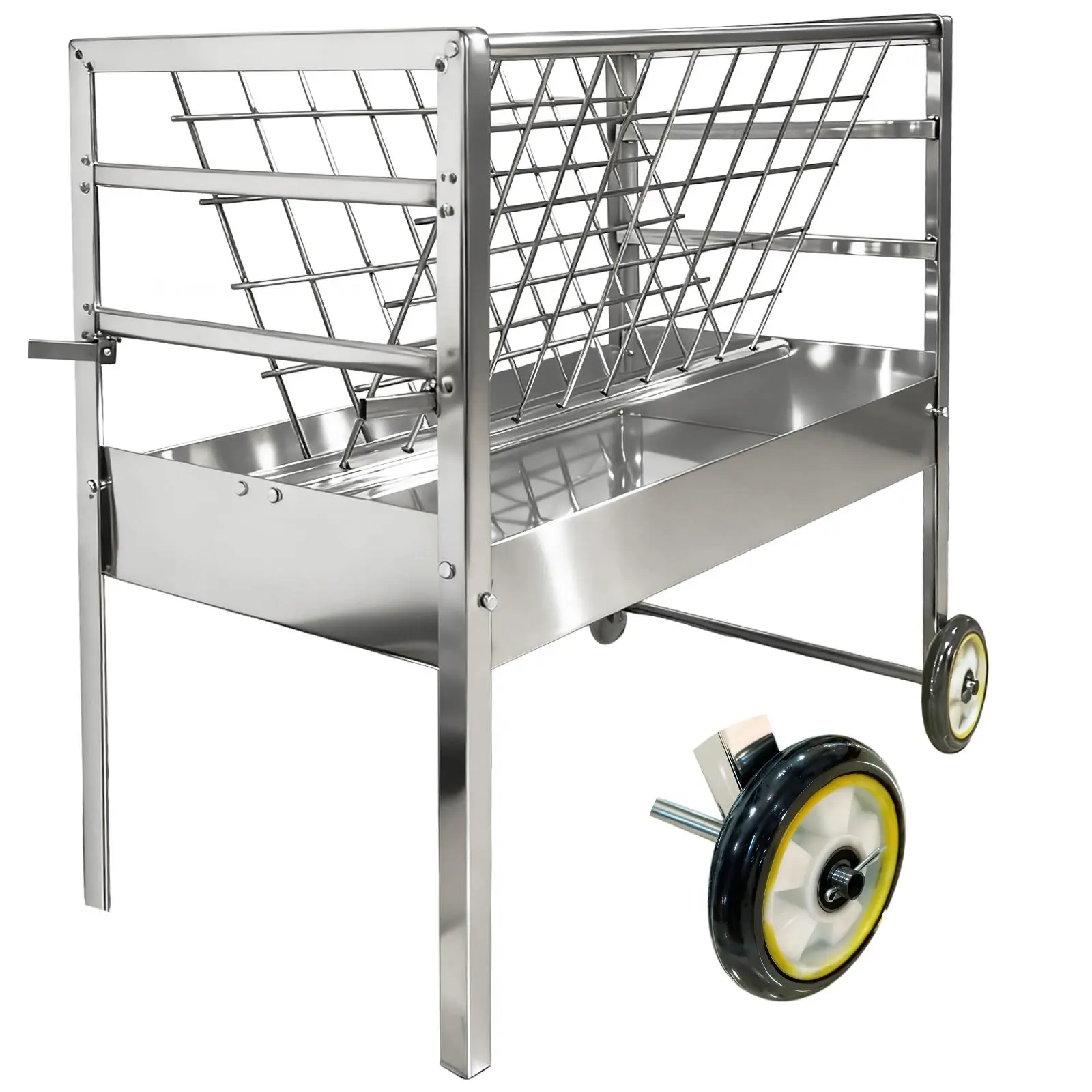Heavy Duty Galvanized Steel 2-in-1 Grain & Hay Livestock Feeder – 65 lbs Capacity, 45"x23.6"x39" Outdoor Pasture Feeder with Feeding Pan, Holds 6-8 Goats, Sheep, or Ponies stool ladder wheel big all-terrain Wheeled Pusher garage warehouse factory