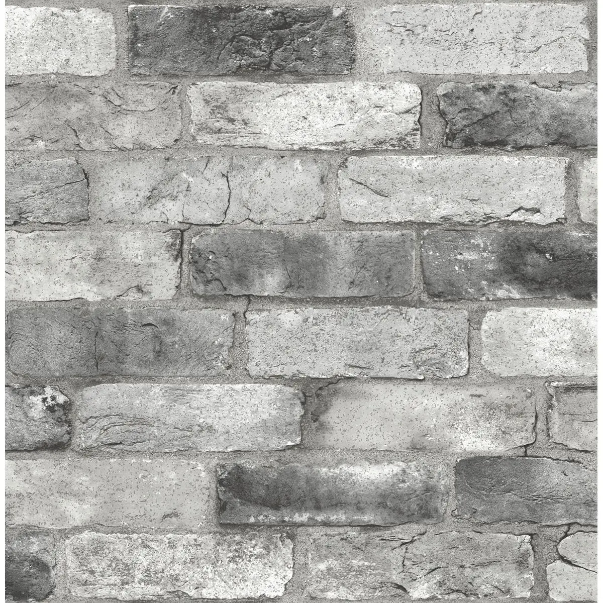 212 MAIN Industrial Grey Realistic Brick Print Self Adhesive Wallpaper - 20.5x18ft Removable Peel-Stick, Easy Install, Repositionable, Indoor Use, 1 Roll (NuWallpaper NUS3550)