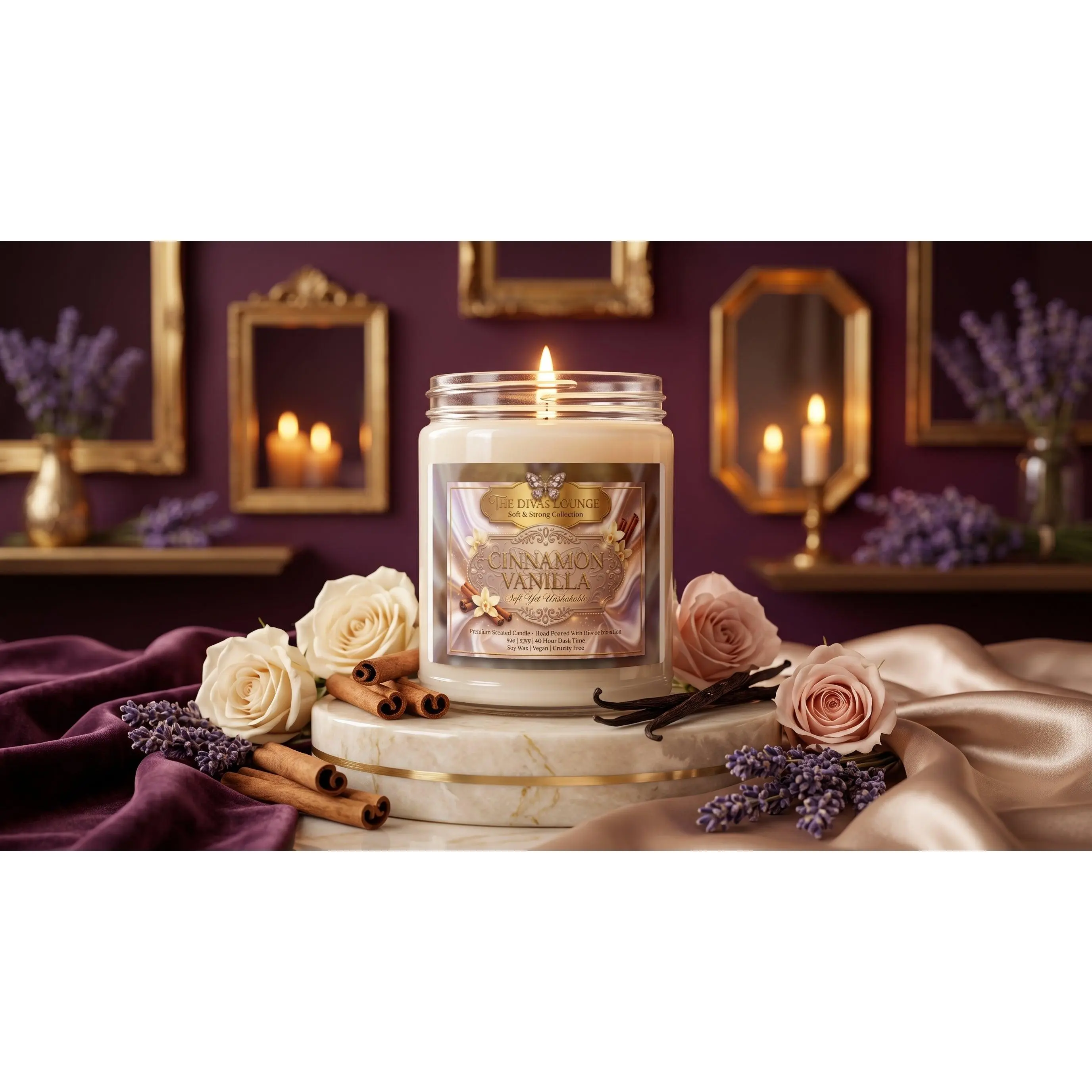 Cinnamon Vanilla Scented Soy Candle - Cozy Fragrance, Long Burn Time, Creamy Aroma for Home Decor, Lounge Use