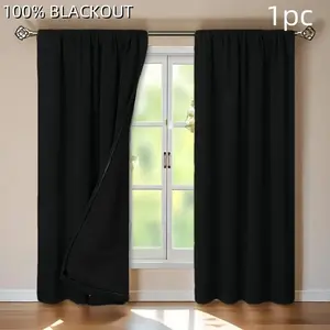 1pc 100% All-Blackout Drapes Curtain, Bedroom & Living Room Insulation Noise Reduction Finished Curtains, Contemporary Style