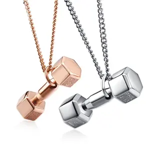 Fashionable fitness dumbbell barbell pendant couple creative weightlifting sports necklace jewelry