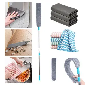 3-in-1 Cleaning Powerhouse: 8PCS Reusable Microfiber Cloths +Retractable Extendable Crevice Duster Brush (36-52") – All-Purpose Home, Kitchen, Auto & Hard-to-Reach Dusting Kit