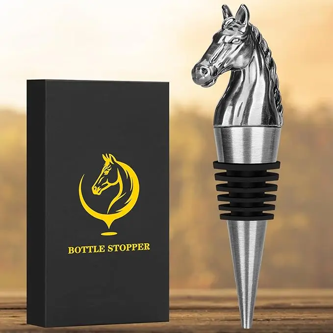 Luxury Horse Head Wine Bottle Stopper Animal-shaped Wine Stopper For Preserving Red Wine A Kitchen Storage Gift A Birthday Gift For Universal Wine Preservation Supplies Wine Champagne with Gift Box