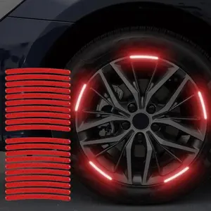 Car Wheel HUB Reflective Strip,20 PCS  Red Reflective Car Wheel Stickers - Universal Night Safety Warning Decor for Car/Motorcycle/Bicycl(FS)
