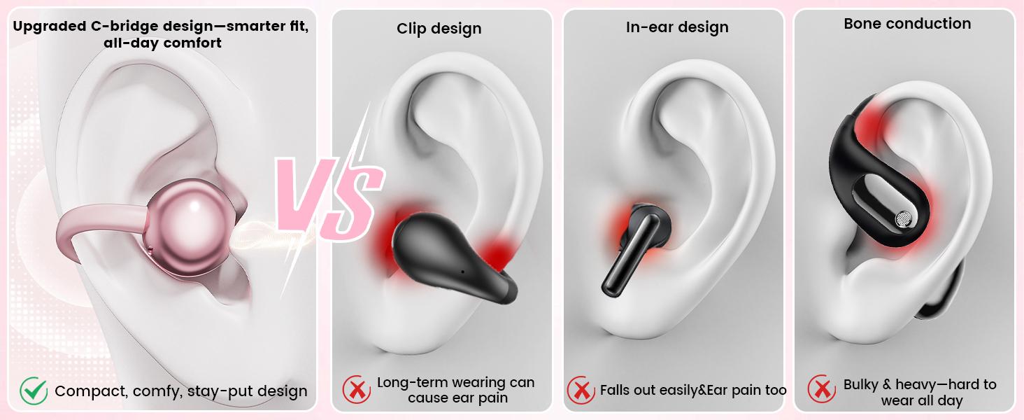 KEAI M161 Open Ear Headphones, Clip On Ear Earphones with Makeup Mirror, Bluetooth Wireless Earbuds for for Women Gifts, Sports & Workouts