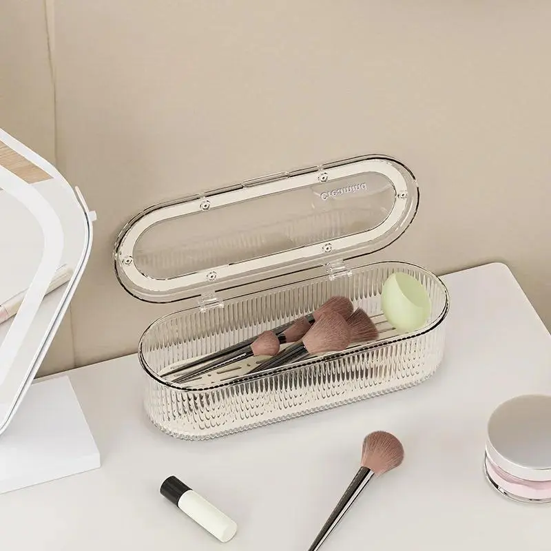 Makeup Brush Storage Box, 1 Count Dustproof Makeup Sponge Organizer with Lid, Makeup Tool Organizer, Cosmetic Beauty Organisers for Bedroom Bathroom Dressing Table, Makeup Brushes Organizer, Makeup Brush Holder
