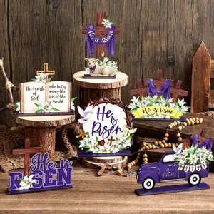 Memorial Day Gifts to Remember Deceased Relatives Empty Tomb Decor Celebration of Life Decorations He Is Risen Table Decor Christian Wood Resurrection Centerpiece Jesus Cross Tiered Tray Father's Day Home Church in Memory Express longing to Deceased