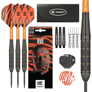 Target Darts Raymond Van Barneveld RVB 22G Brass Steel Tip Darts Set - with Extra Accessories Gift Pack