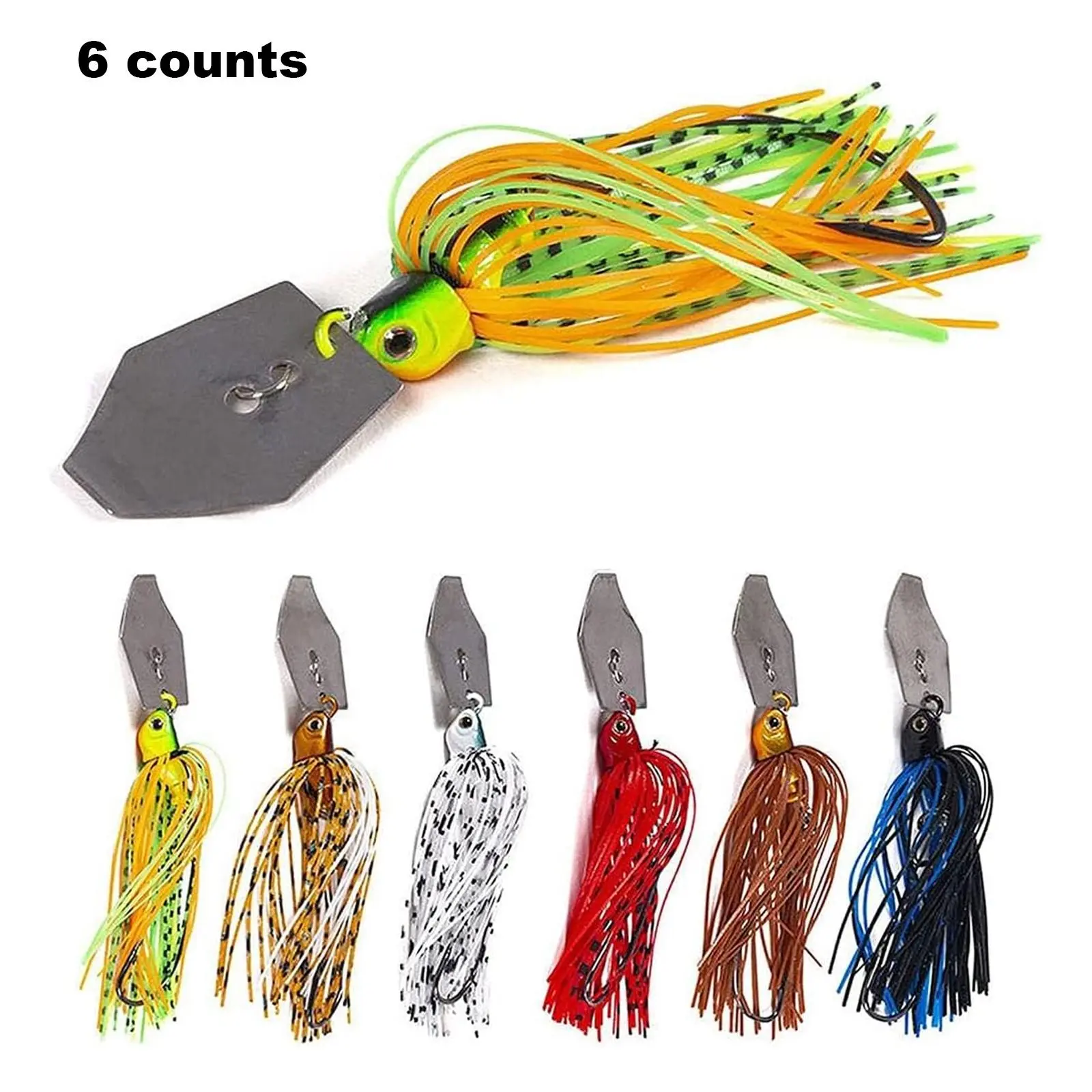 Chatterbait Fishing Lures, 6-Piece Artificial Lure Kit Spinner Set with Sequin Beard-Shaped Baits, Fishing Accessories for Bass & Pike, Freshwater Fishing Tackle, Fishing Gear, Fishing Supplies