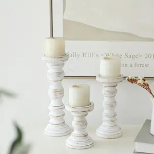 Farmhouse Wood Pillar Candle Holder Set of 3 for Candlestick