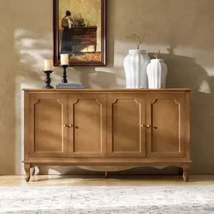 Hulala 4-Door Vintage Sideboard with Storage & Media, Built-In Cable Management Keeps It Tidy, Adjustable Leveling Legs for Everyday Stability, Classic Apron Detailing and Solid Wood Legs