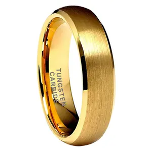 Yonifu Couples 6mm Gold Plated Tungsten Rings - Polished Edge Comfort Fit Scratch Resistant Durable Wedding Band Engagement Gift Him & Her