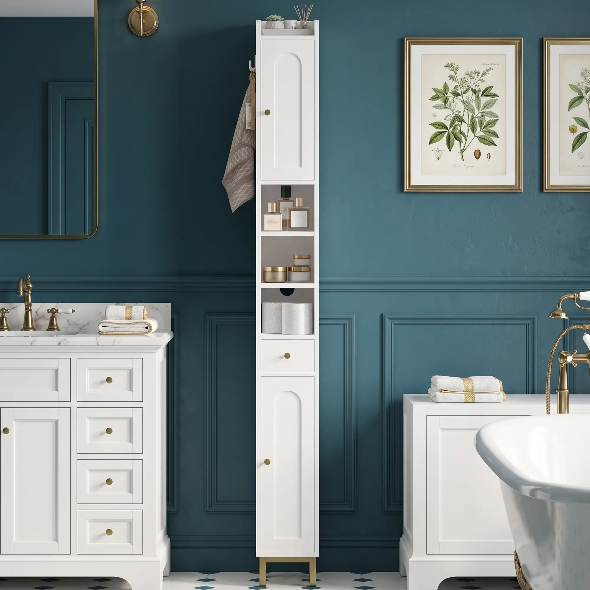 Hzuaneri Bathroom Cabinet with Adjustable Shelves, Freestanding Floor Cabinet, Tall Black Bathroom Storage Cabinet, Narrow Toilet Paper Storage