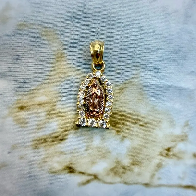 14k Gold Virgen De Guadalupe Pendent with cubic zirconia ***** NO RETURNS *****
