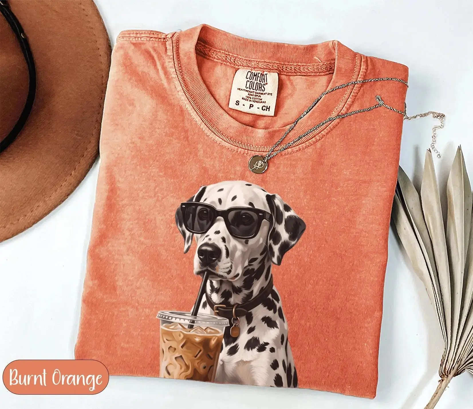 Comfort Colors Dalmatian Drinking Coffee Shirt, Cute Dog Graphic Tee, Vintage Coffee Lover Gift, Retro Animal Aesthetic T-shirt