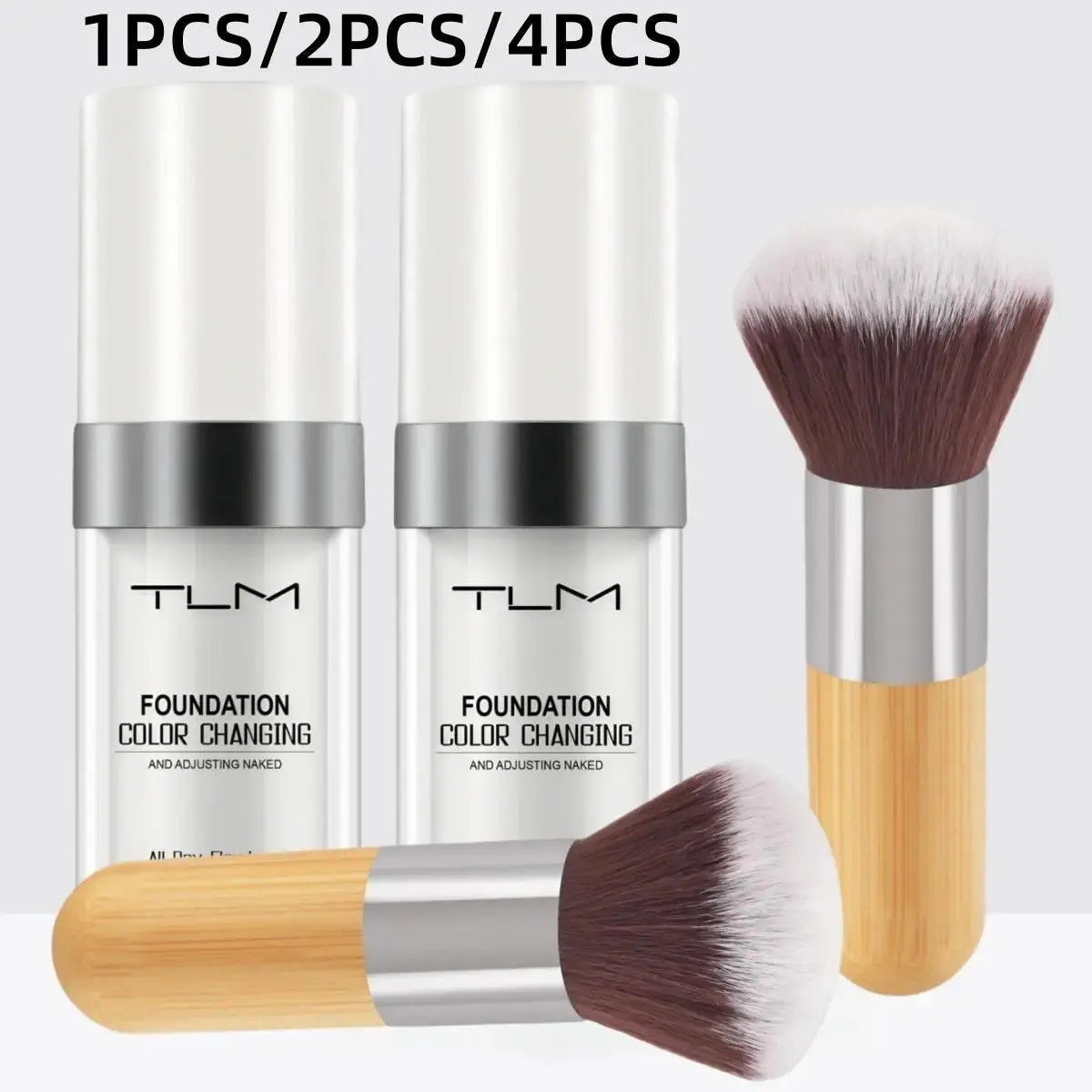 Color-Changing Foundation with Makeup Brush, 1/2/4 Counts Long-Lasting Moisturizing Foundation, Natural Finish for All Skin Tones, Makeup Product, Cosmetic