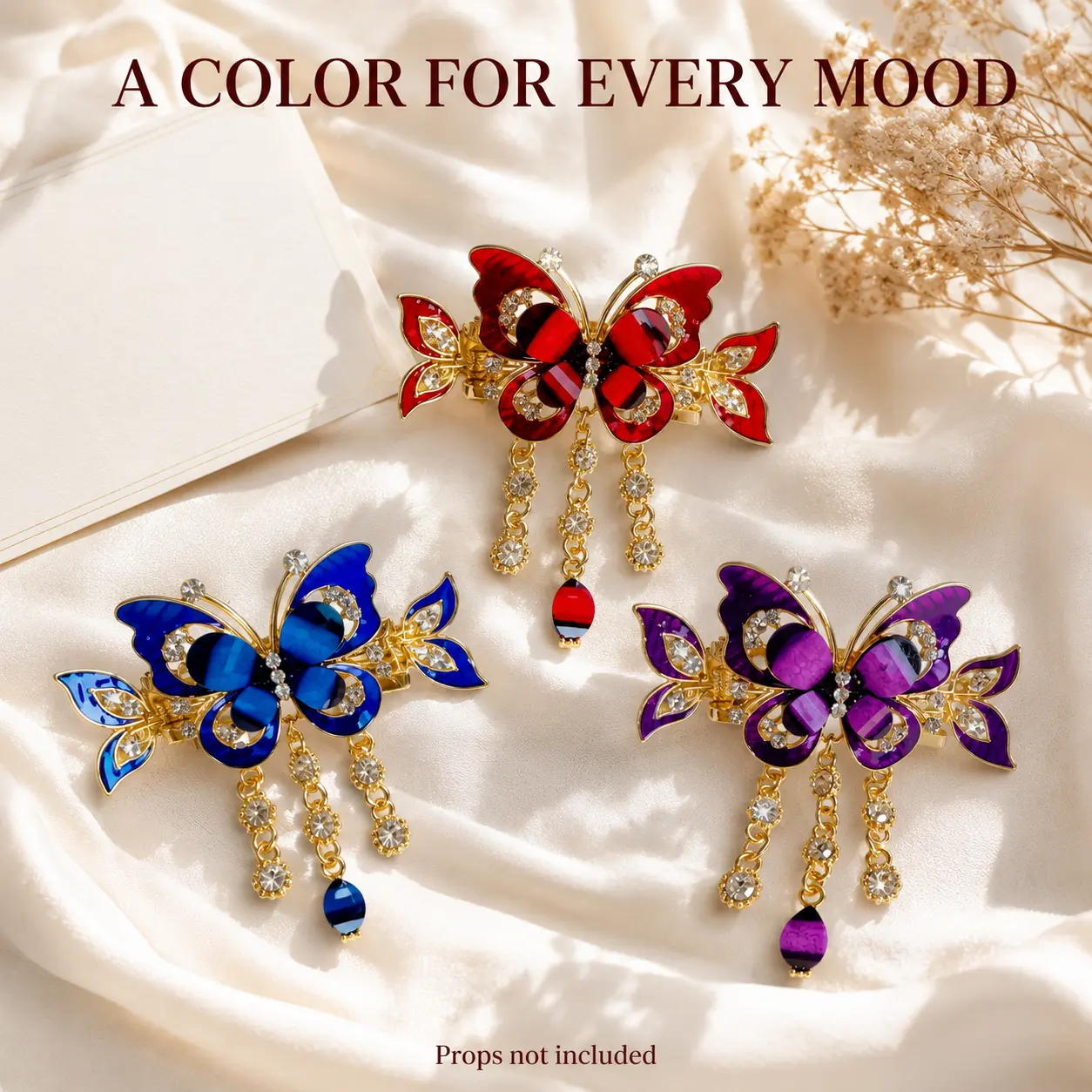 3pcs Vintage Bohemian Butterfly Tassel & Rhinestone Embellished Hair Clips - Elegant Stylish Back-of-Head Hair Accessories (Home Decor Accent Pieces) claw